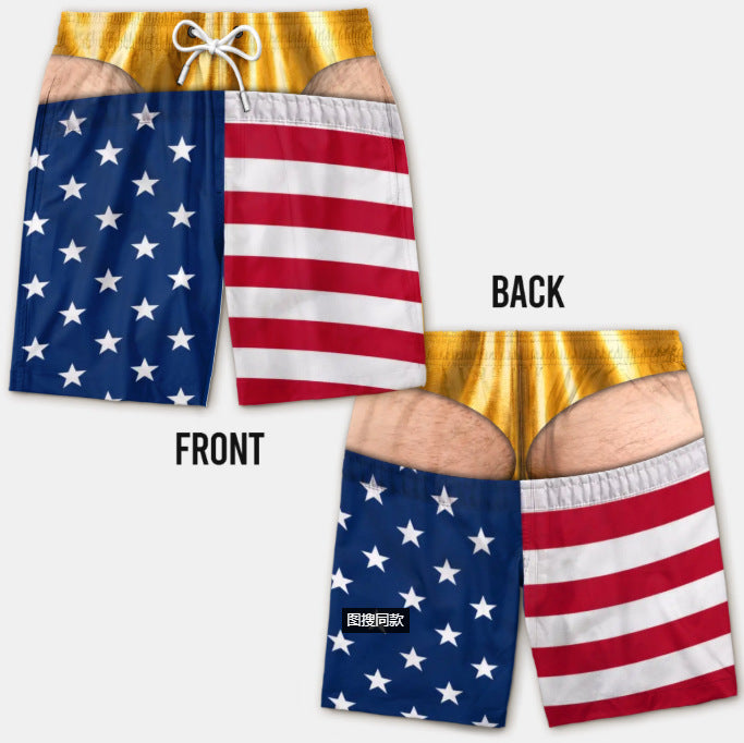 Urbanomax™ patriotic men's swim trunks with red, white, and blue design, suitable for home or casual swimming.