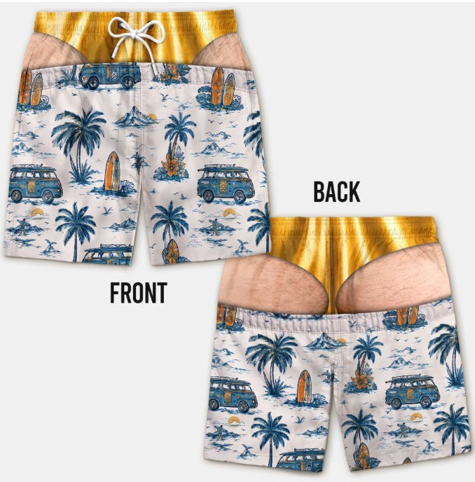 Urbanomax™ Patriotic swim trunks with red, white, and blue flag design, perfect for summer beach or poolside wear.
